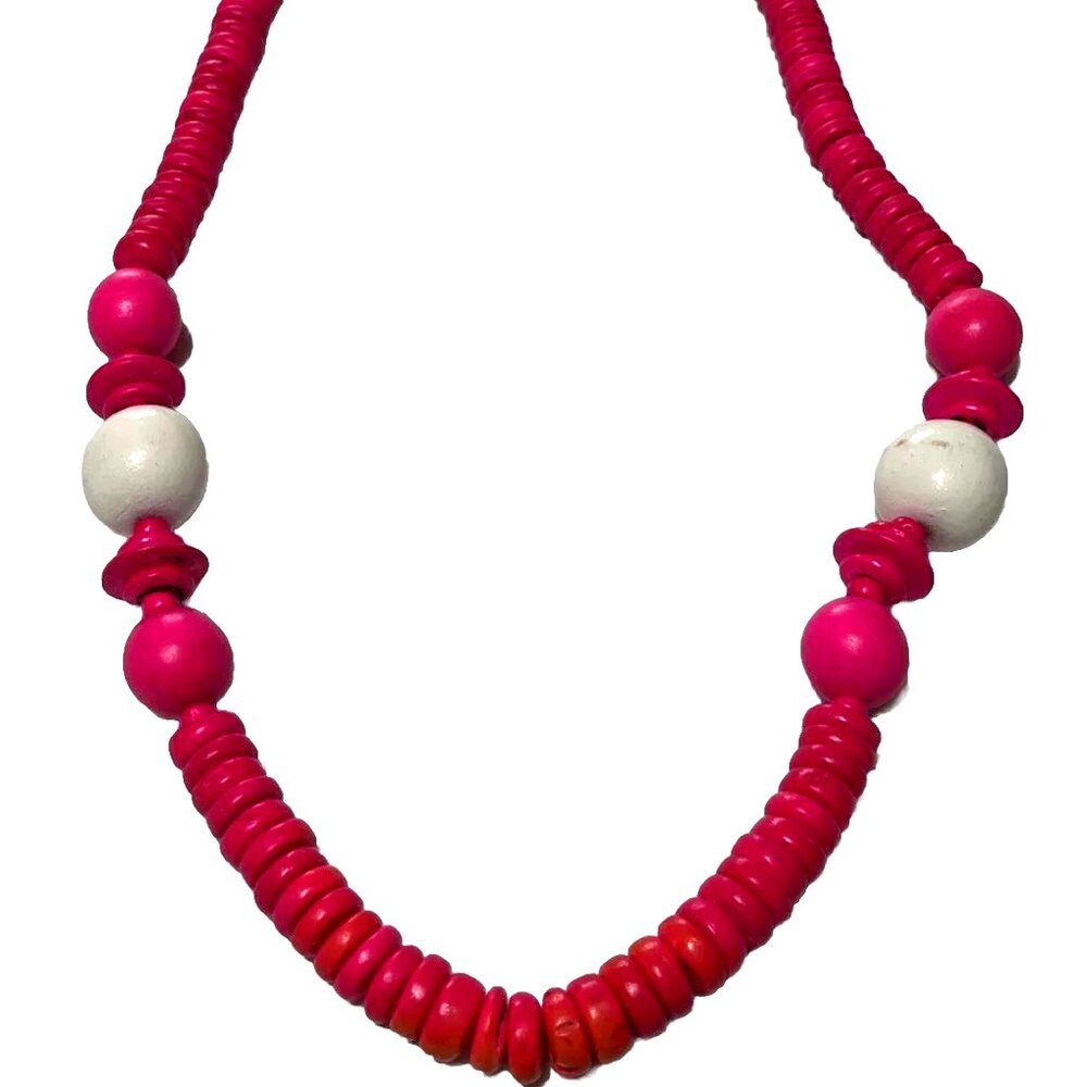 80s Fabulous BARBIE PINK Coconut and Wood Bead Necklace
